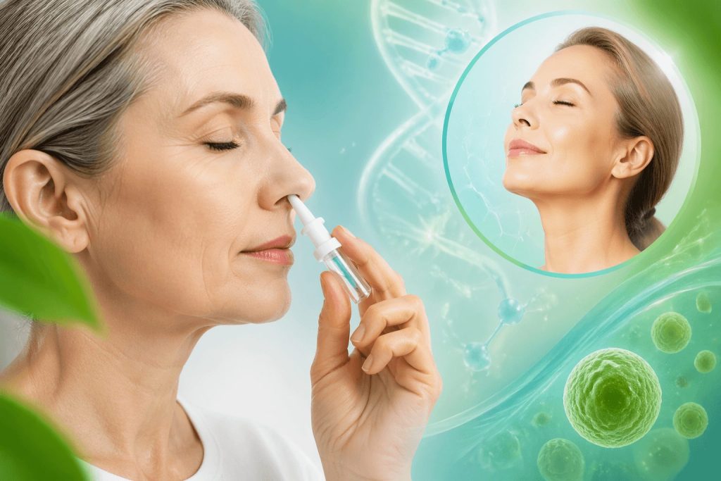 A harmonious blend of skincare, biotech, and wellness visuals, featuring serene portraits, molecular structures, and nature-inspired elements.